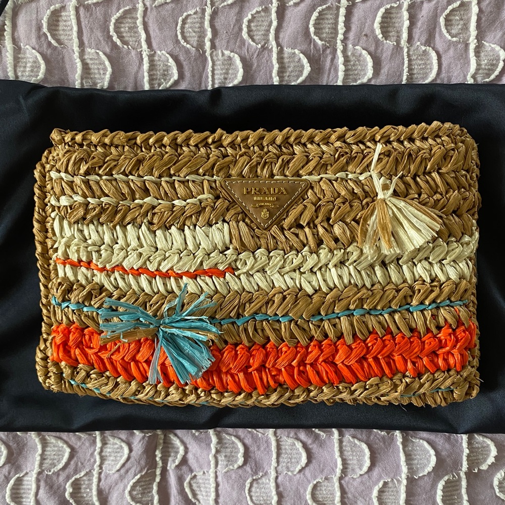 Prada Woven Raffia Clutch